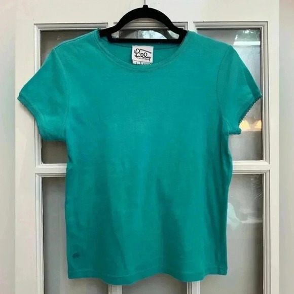 Vintage Lilly Pulitzer Teal Turquoise Short Sleeve Cotton Top Size Large L - Picture 1 of 10